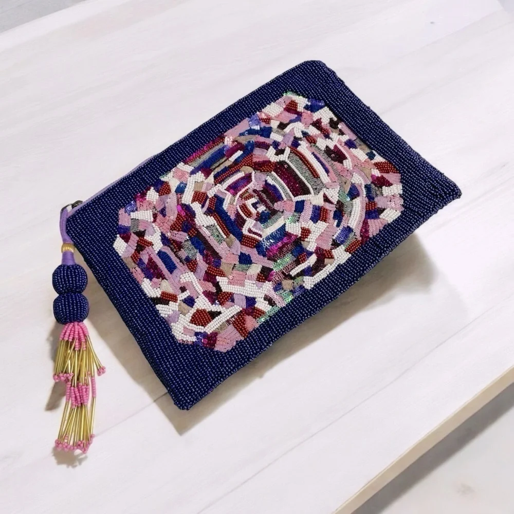 RARE Ashley Longshore Beaded Pouch “ALWAYS ASK FOR MORE…” -10.5 W x 7.5H